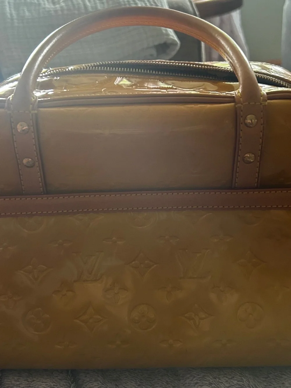 Louis Vuitton Bag Square Vernis Yellow Thompson Tote